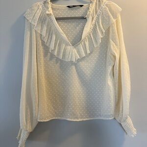 Zara Cream Ruffled boho Women's Top| size medium